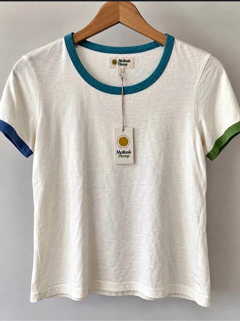 Mollusk Surf Shop Ringer Tee Hemp White & Blue Size Small NWT